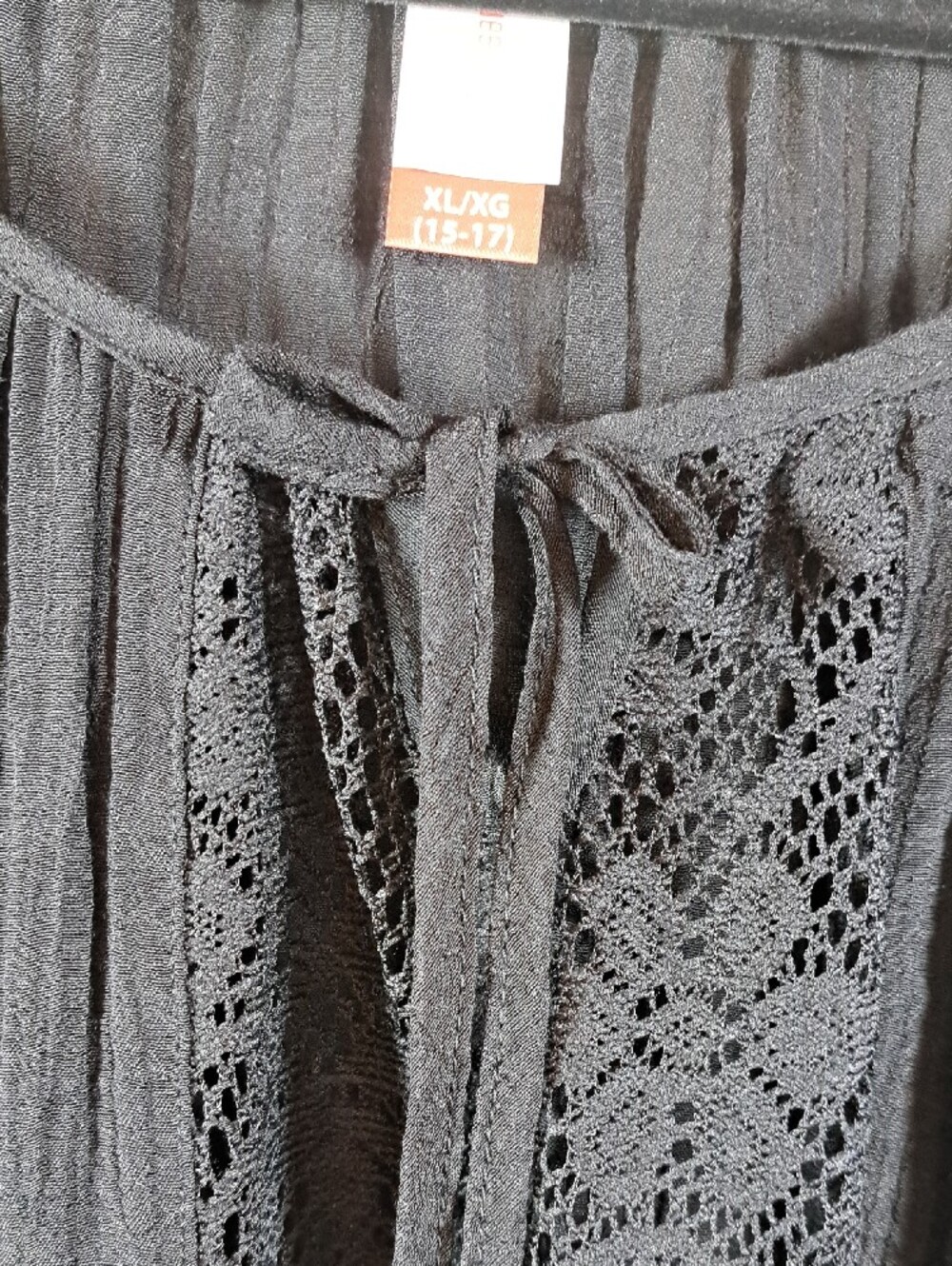 Soft Black Peasant Blouse with Lace Panel - - Picture 4 of 11